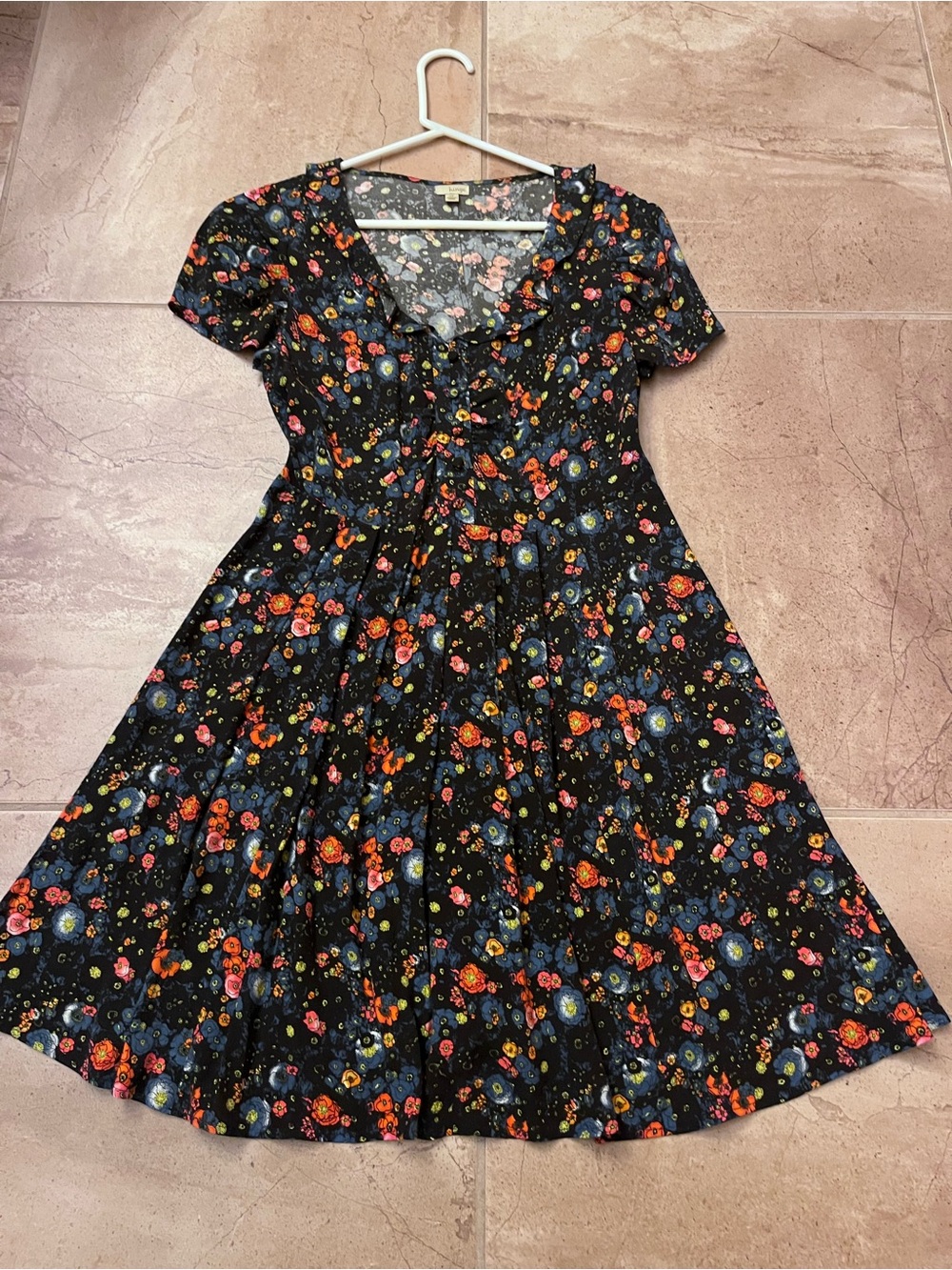 hinge Black Floral Fit-and-Flare Mini Dress